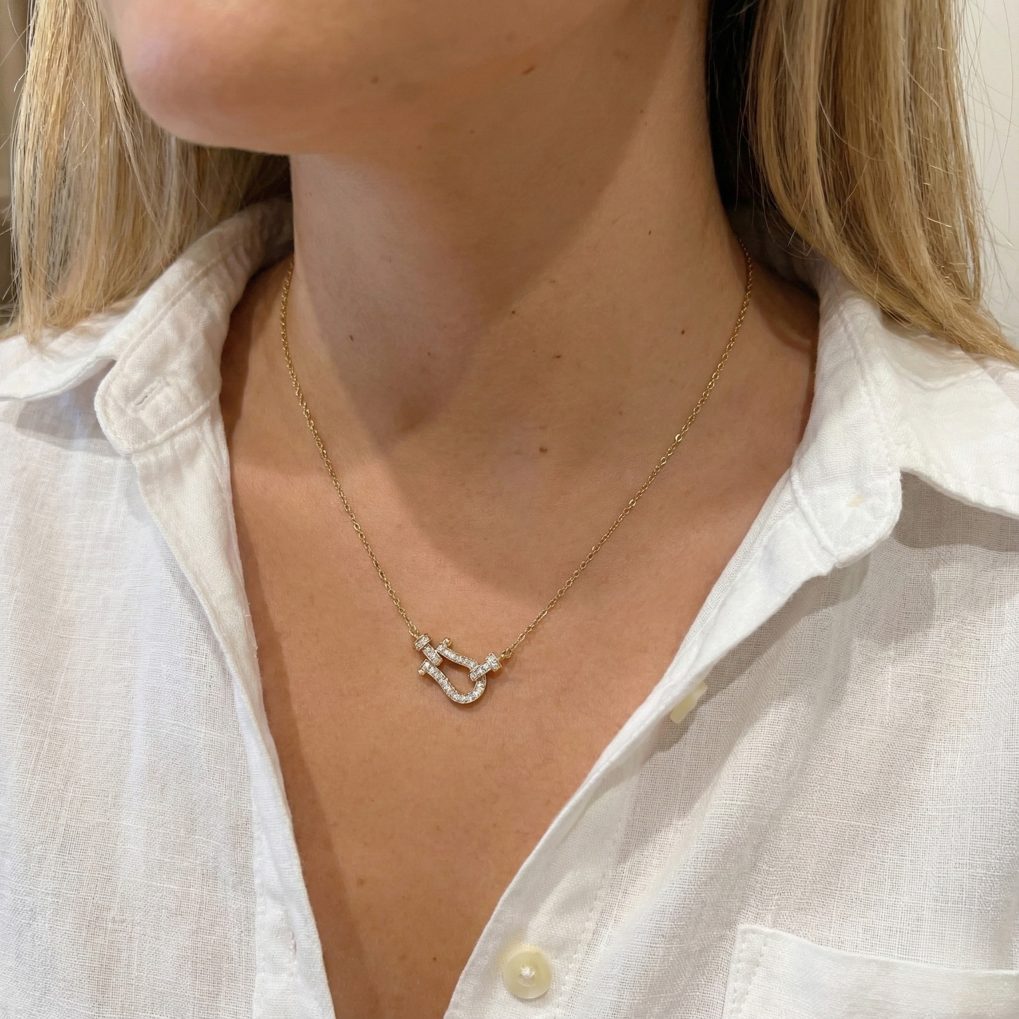 Lucky Horseshoe Clasp Necklace — 925 Sterling Silver & CZ