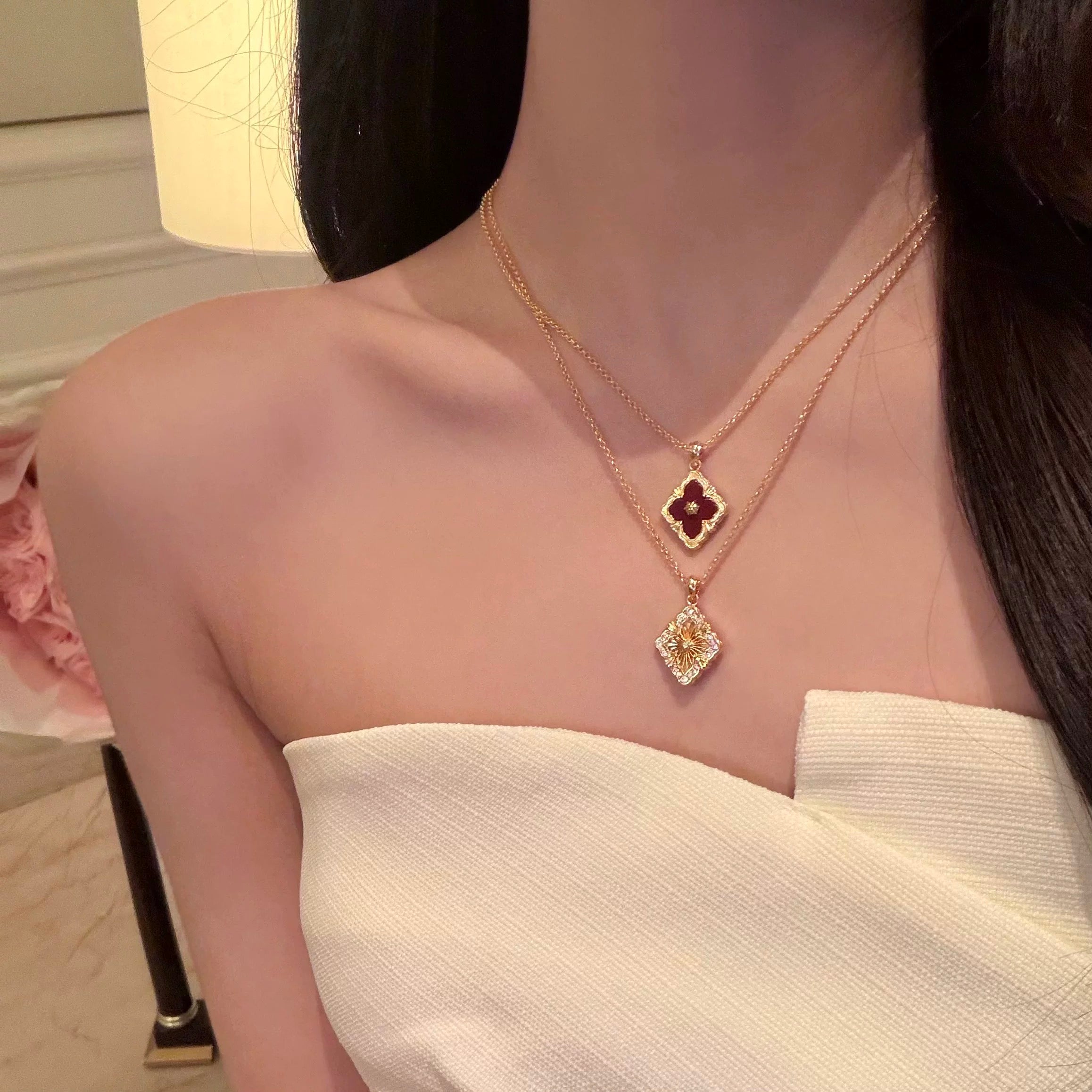 Brushed Clover Lucky Clover Pendant Necklace — 18K Gold-Tone