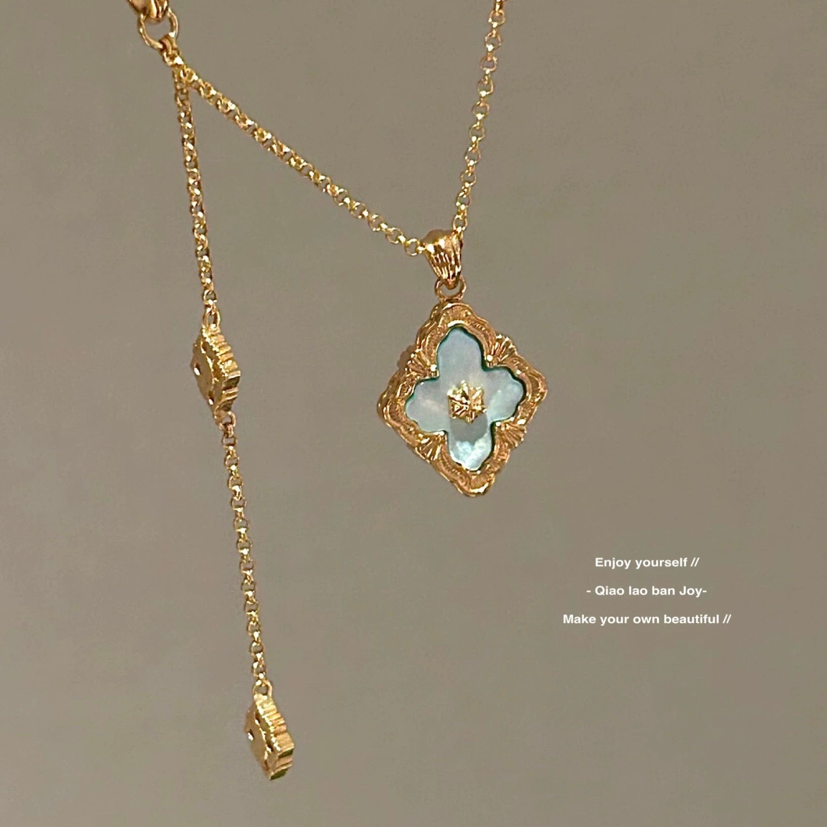 Brushed Clover Lucky Clover Pendant Necklace — 18K Gold-Tone