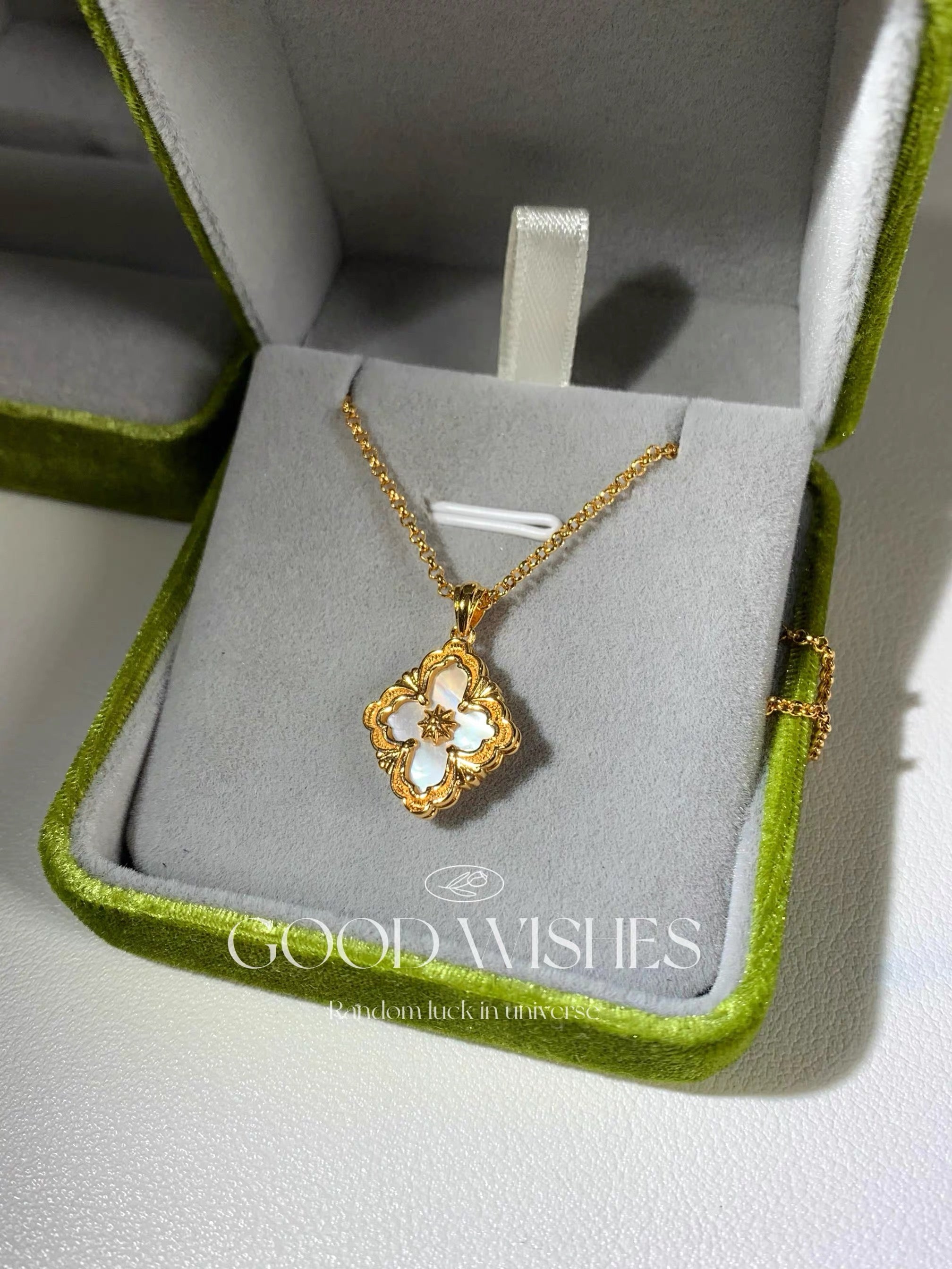 Brushed Clover Lucky Clover Pendant Necklace — 18K Gold-Tone