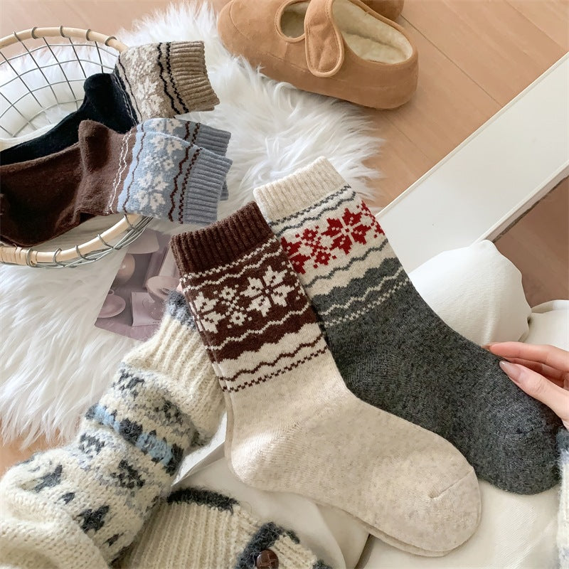 Fair Isle Wool Slouch Socks (85% Wool)