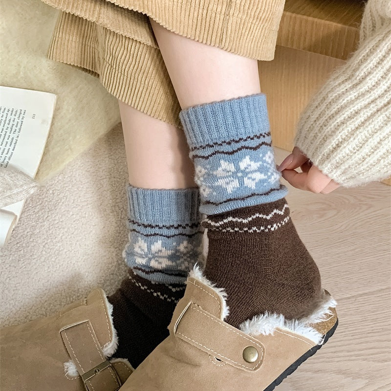 Fair Isle Wool Slouch Socks (85% Wool)