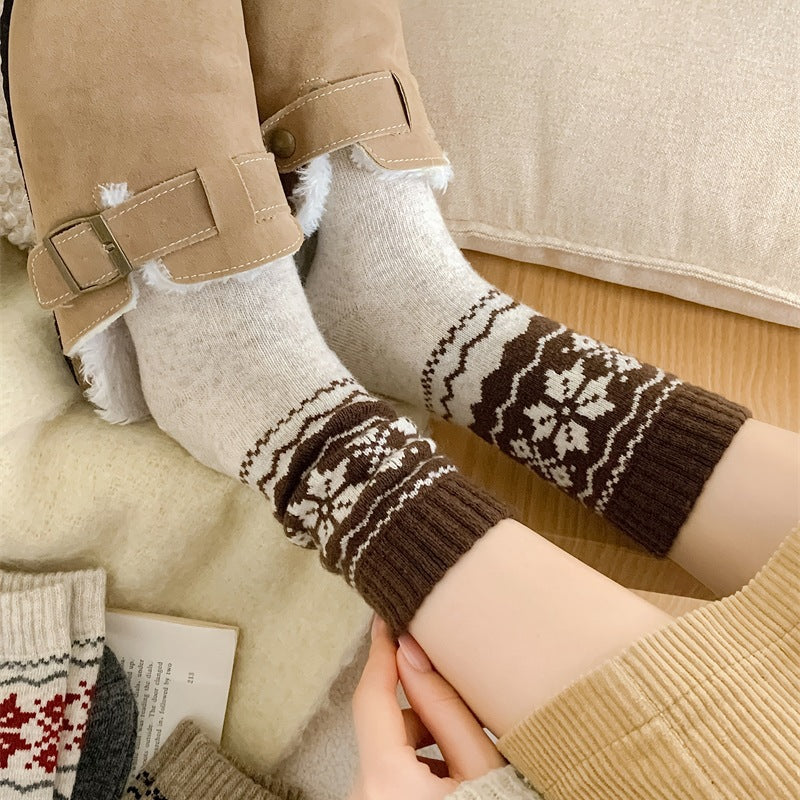 Fair Isle Wool Slouch Socks (85% Wool)