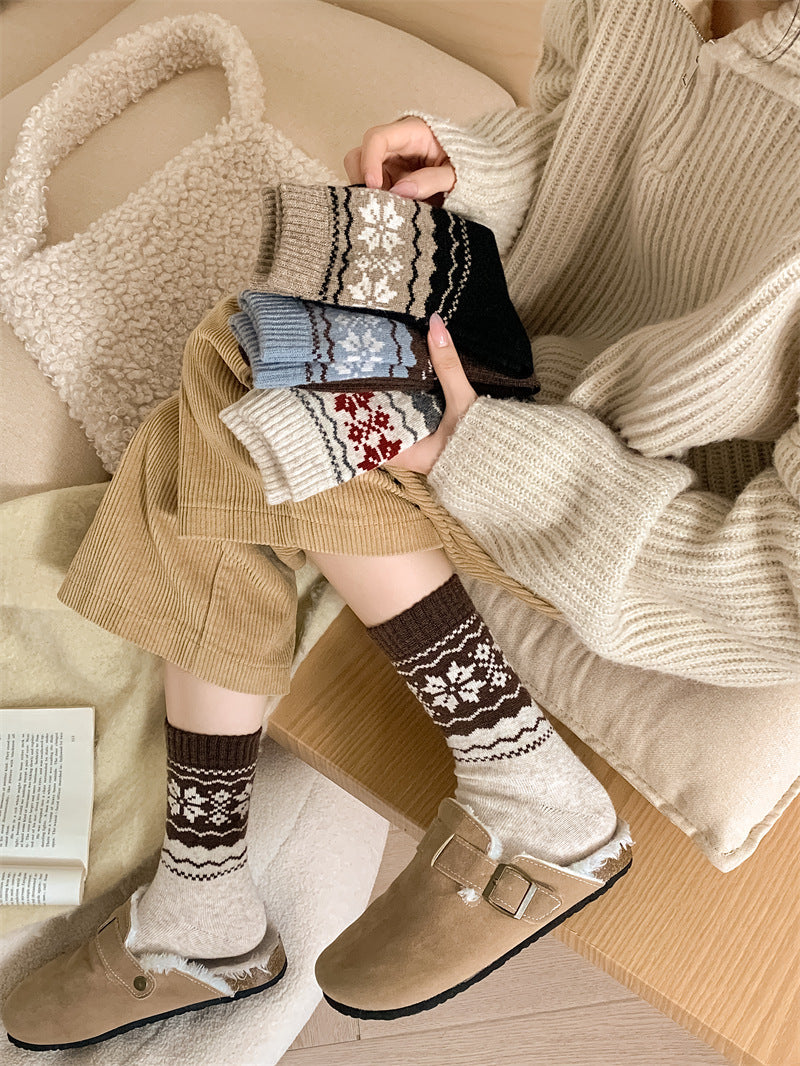 Fair Isle Wool Slouch Socks (85% Wool)