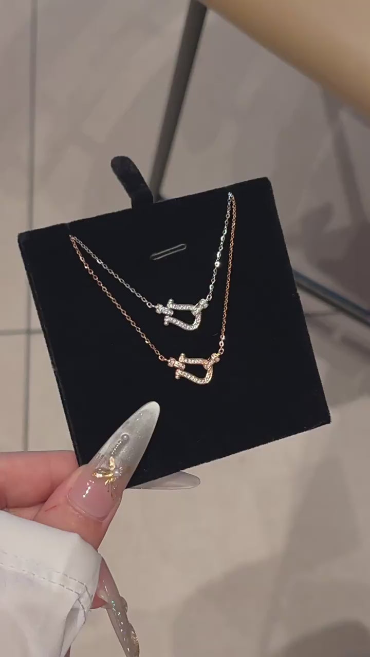 Lucky Horseshoe Clasp Necklace — 925 Sterling Silver & CZ